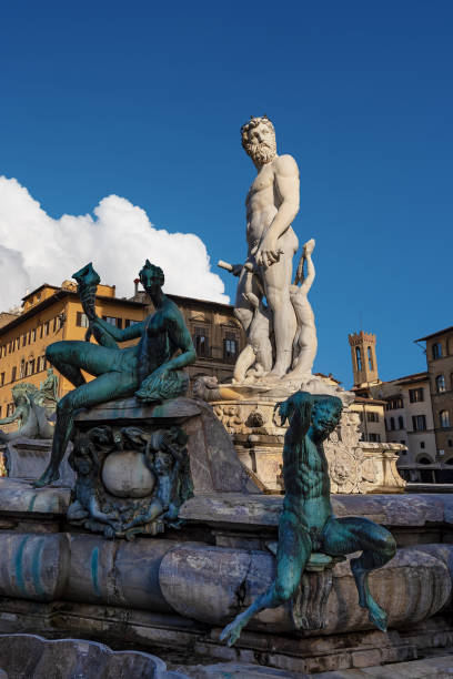 Fountain of Neptune - Roman God - Florence Italy Detail of the fountain of Neptune, Roman God (Bartolomeo Ammannati 1560-1565) Piazza della Signoria, in Florence, Italy, Europe poseidon statue stock pictures, royalty-free photos & images