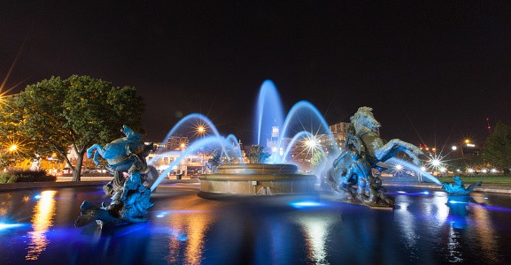 Kansas City Plaza blue fountains.