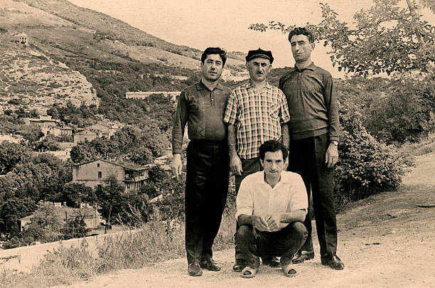 Four Brothers in 1968. Photo of a vintage beautiful brother,1968 year,Northern Caucasus. russia photos stock pictures, royalty-free photos & images