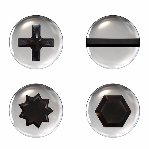 Four different shaped screw icons on a white background stock photo