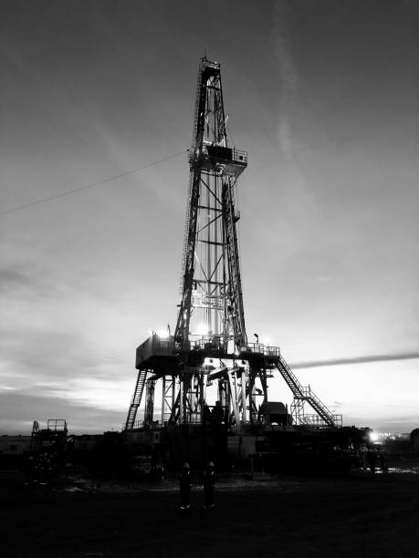 Fracking Oil Rig at sunset stock photo
