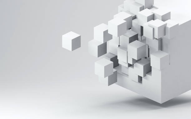 Cube 3D fracturé rendu sur fond gris clair