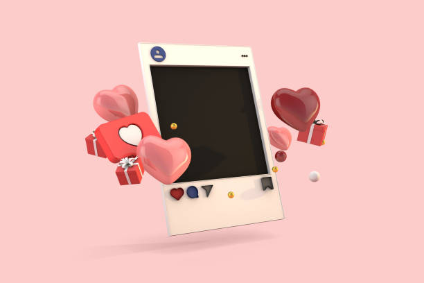 3D frame social network with love icons for valentines day concept stock photo