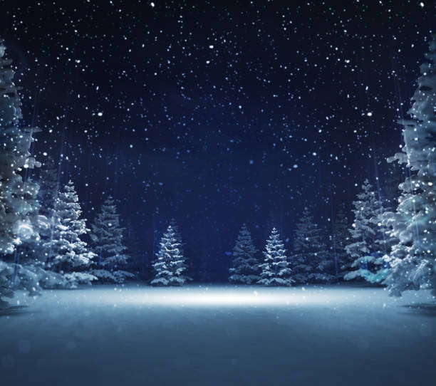 free area in winter snowy woods blue seasonal landscape background 3D illustration holiday background stock pictures, royalty-free photos & images