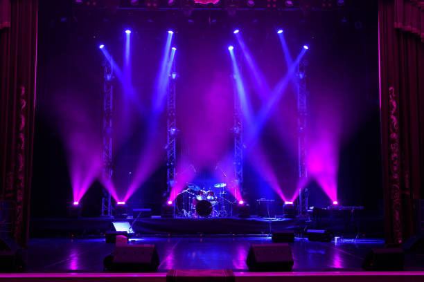 Free stage with lights background, lighting devices. stock photo