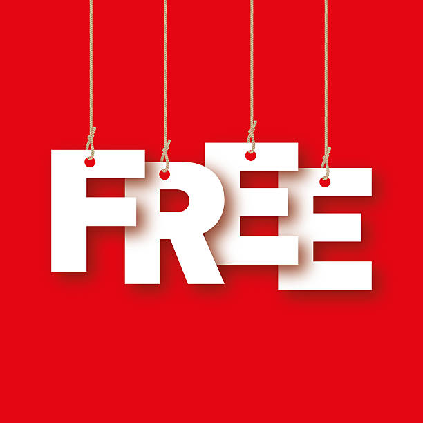 Free, the word of the letters hanging on the rope Free - the word of the white letters hanging on the ropes on a red background free sign up stock pictures, royalty-free photos & images