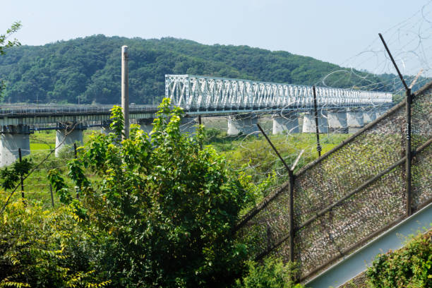 Freedom bridge connecting South and North Korea at the DMZ, Gyeonggi, Republic of Korea stock photo