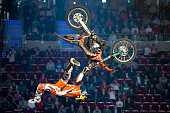 Gdansk, Poland - November 27, 2011: A professional rider at the FMX (Freestyle Motocross) competition at Night Of The Jumps 2011.