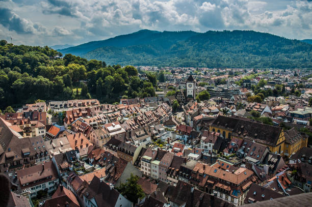 обзор города фрайбург с вершины собора - freiburg стоковые фото и изображения