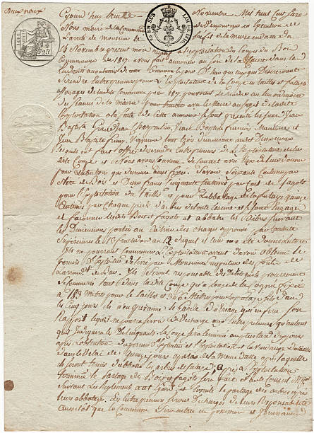 French 1819 document on parchment paper with cursive French writing stock photo