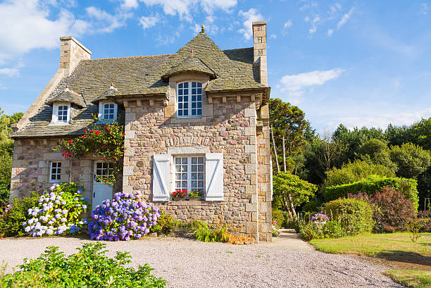 French Brittany typical house Beautiful house in french brittany typical cottage stock pictures, royalty-free photos & images