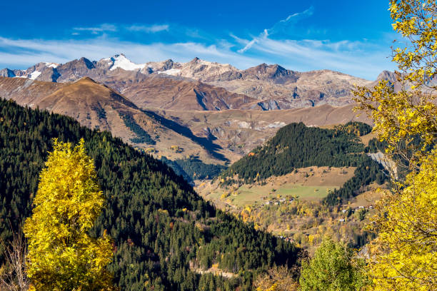 French countryside. Saint Jean de Maurienne: view of the heights of the Vercors and the valley Val de Drome, France stock photo
