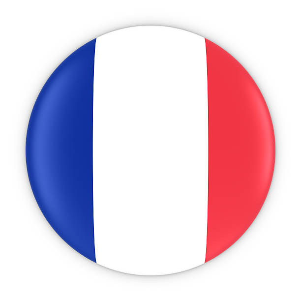 français bouton drapeau - drapeau de la france badge illustration 3d - drapeau français photos et images de collection