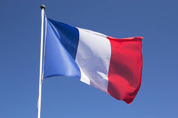 French flag on the mast. stock photo