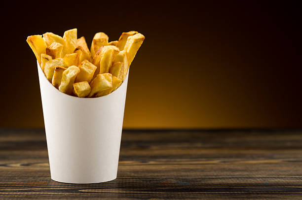 French fries packaging paper stock photo