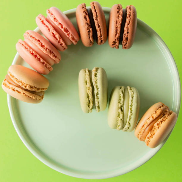French macaroons on a plate stock photo