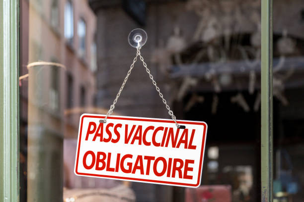 French mandatory vaccination pass sign stock photo