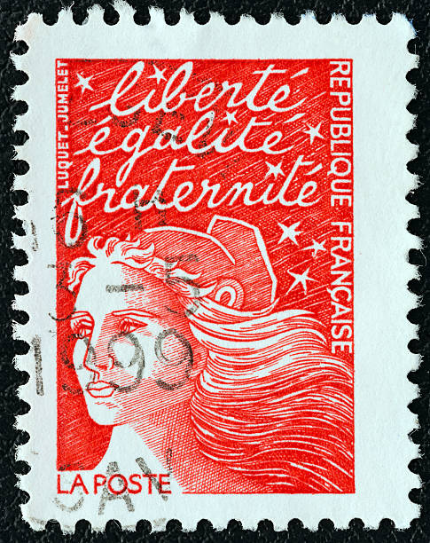 French stamp shows Marianne type Luquet (2001) stock photo