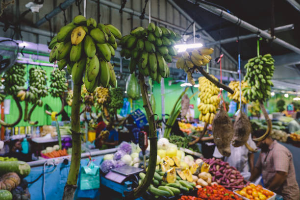 Fresh and Colorful Fruits and Vegetables on the Local Maldivian Market in Male City stock photo