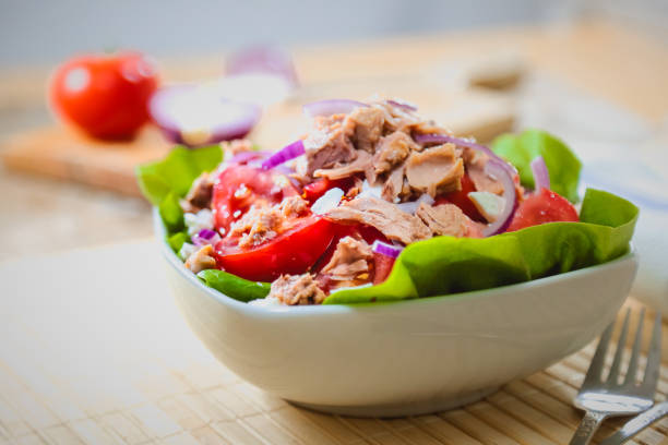 Fresh and colorful tuna salad stock photo