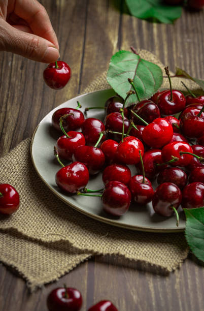 Fresh cherry fruits background. stock photo
