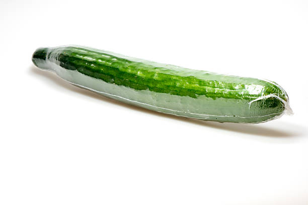 fresh Cucumber in plastic stock photo