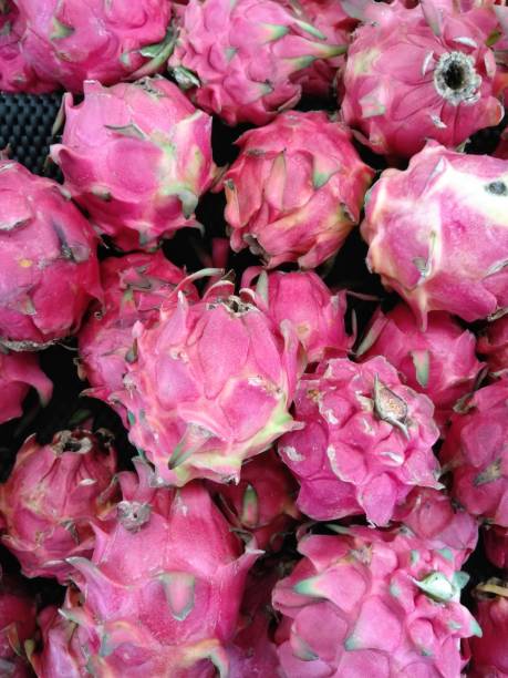 Fresh dragon fruit is traded in supermarkets stock photo