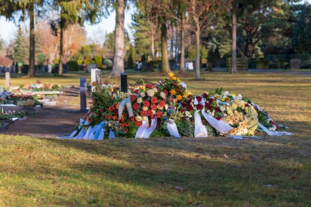 fresh earth grave in a cemetery - covid cemiterio imagens e fotografias de stock