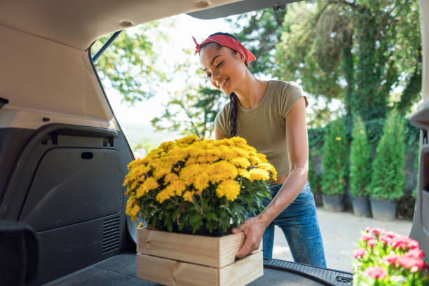 consegna fiori freschi - scarico auto foto e immagini stock