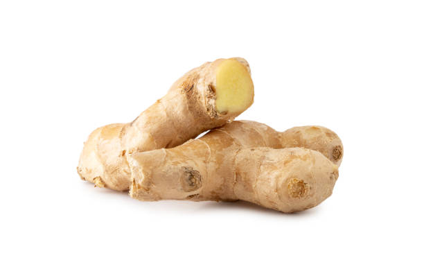 Fresh ginger roots isolated on white background stock photo