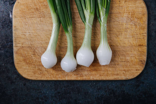 hành lá tươi trên nền cũ - cook green onion hình ảnh sẵn có, bức ảnh & hình ảnh trả phí bản quyền một lần