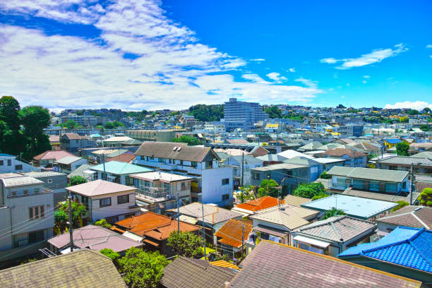 鮮の緑の住宅街 - 日本　都市 ストックフォトと画像