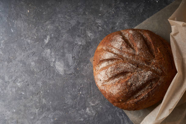 Fresh homemade bread,, gluten-free gray bread Copy space stock photo