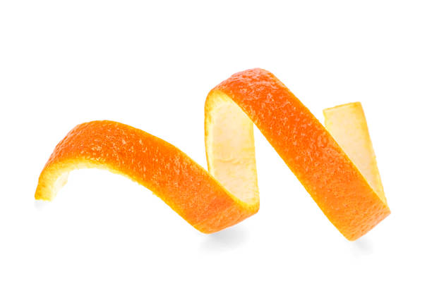 fresh orange skin isolated on a white background - orange imagens e fotografias de stock