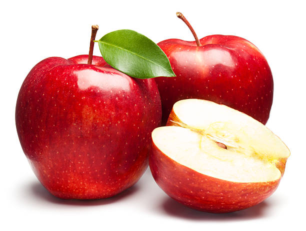 frische rote äpfel auf weißem hintergrund - apfel stock-fotos und bilder