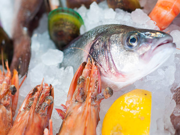 Fresh seafood arrangement stock photo
