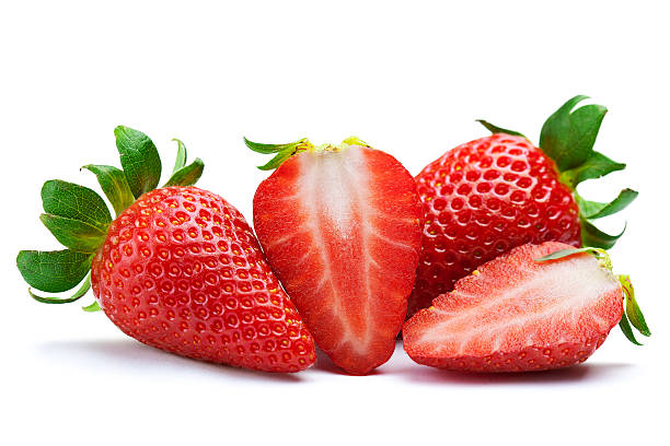 Fresh strawberries on clear white background stock photo
