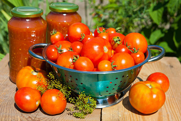 Fresh tomatoes and homemade tomato juice stock photo