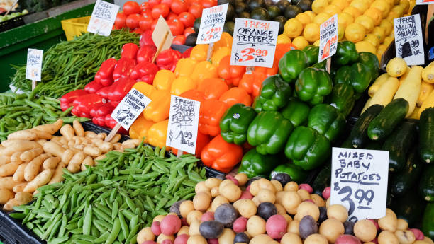 Fresh Vegetables Displayed at Farmers Market stock photo