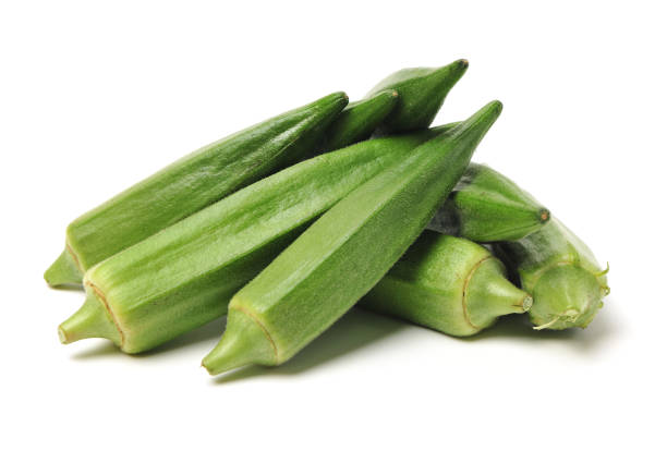 Fresh young okra Fresh young okra isolated on white background okra photos stock pictures, royalty-free photos & images
