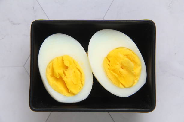 Freshly cooked hard boiled egg stock photo
