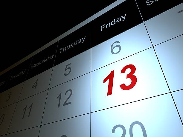 Friday the 13 date in red on calendar Friday 13,bad luck day friday the 13th stock pictures, royalty-free photos & images