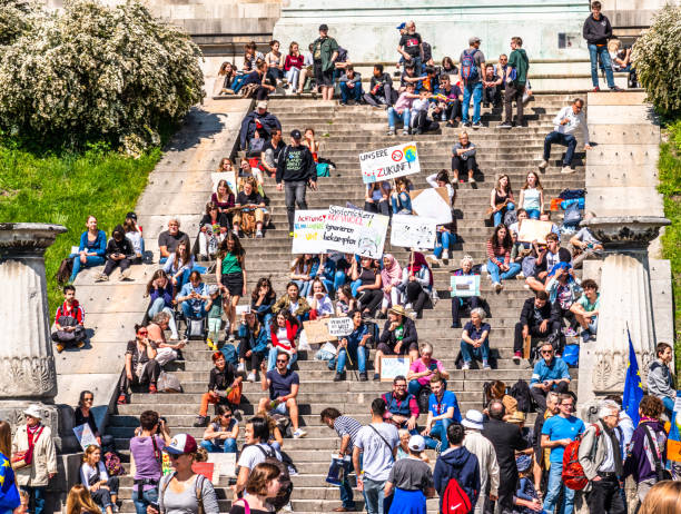 Fridays for Future protest in munich Munich, Germany - May 24: "Fridays for Future" protest - Participants protesting against climate policy every Friday in Munich on the Theresienhohe on May 24,2019 editorial photos stock pictures, royalty-free photos & images
