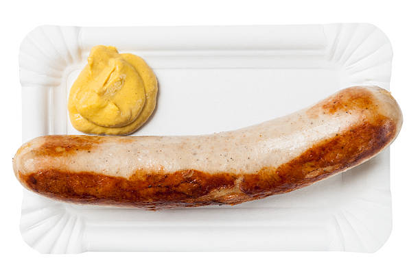 gebratener grill wurst-senf - bratwurst stock-fotos und bilder