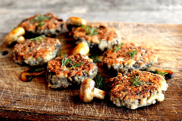 Fried mushroom cutlets stock photo