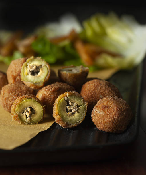 Fried stuffed olives from Ascoli stock photo