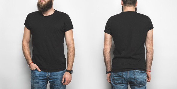 Download Front And Back View Of Man In Black Tshirt Isolated On ...