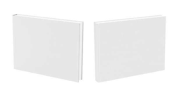 front and back view of standing blank book cover - horizontal imagens e fotografias de stock