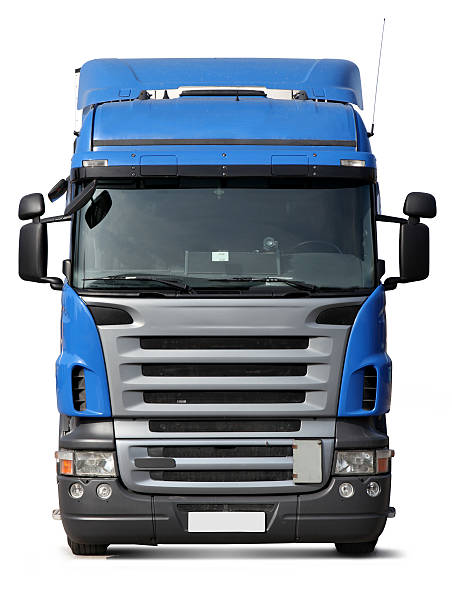 front face big blue truck isolated on white background - skåne bildbanksfoton och bilder