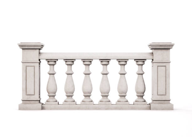 Front view marble balustrade on white background. 3d rendering. Front view marble balustrade on white background. 3d rendering. bannister stock pictures, royalty-free photos & images